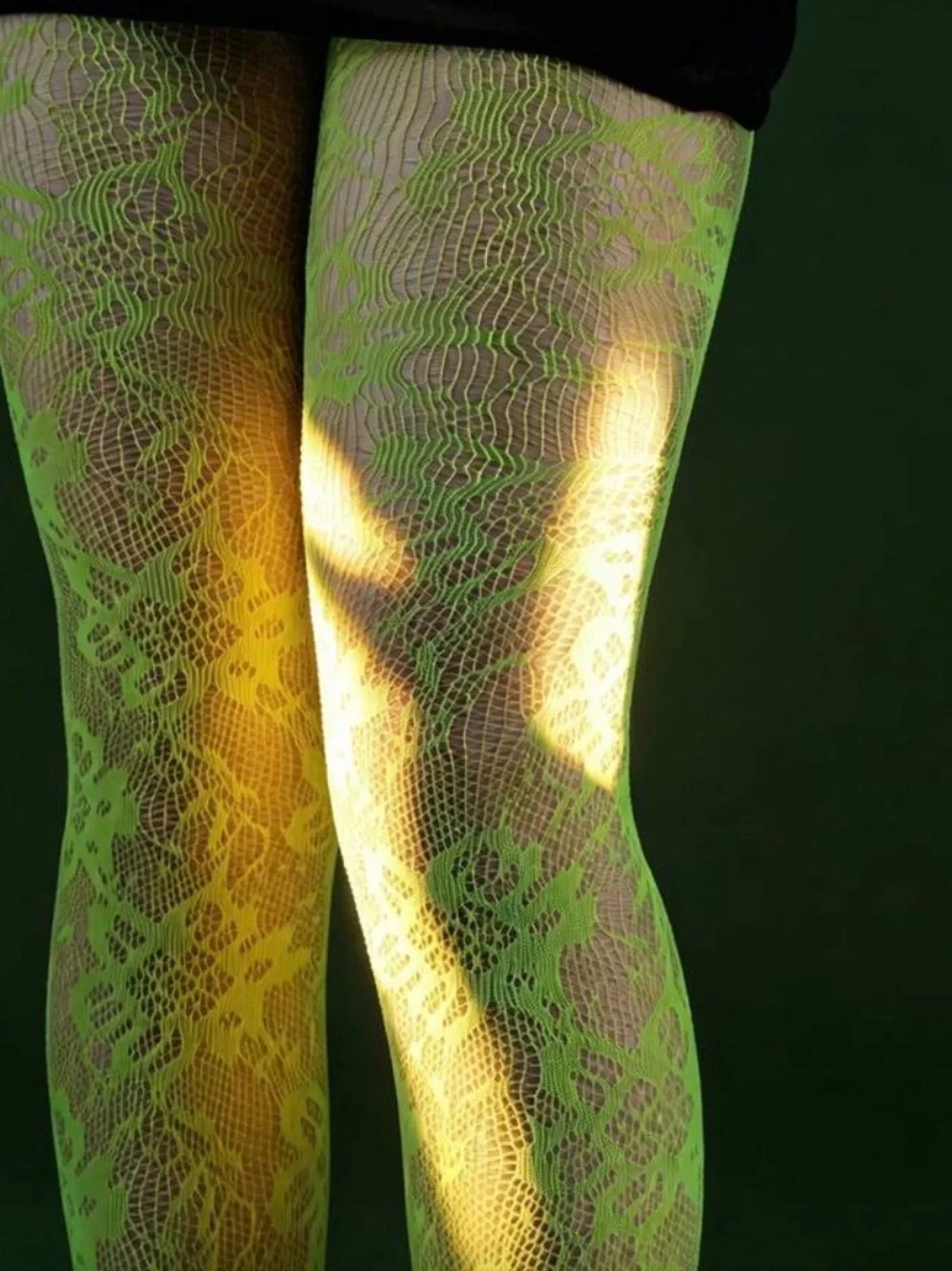 Neon Yellow Lace Tights – Stylish Sheer Legwear